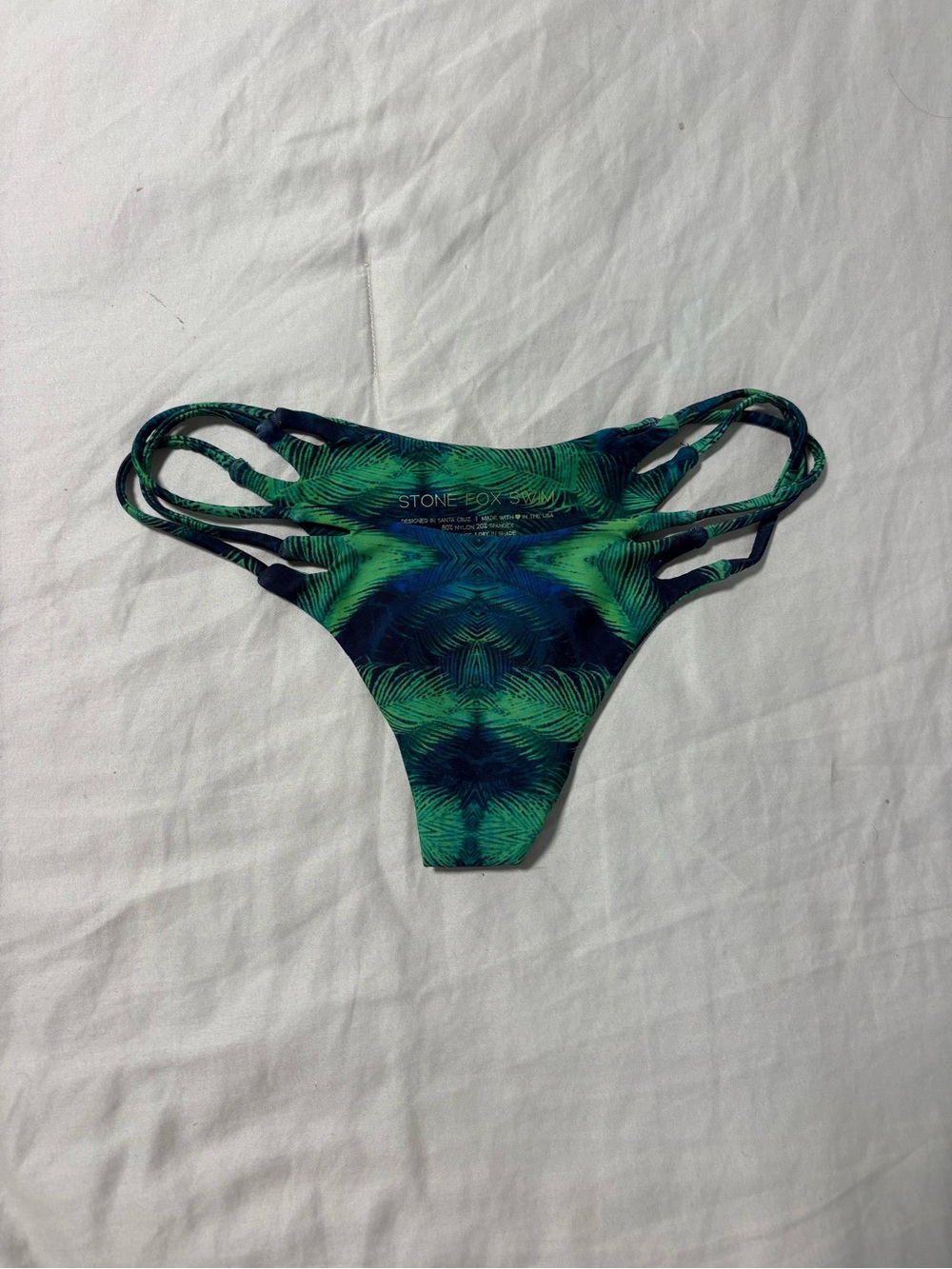 Stone Fox Swim Green and Blue Strappy Bikini Bottom